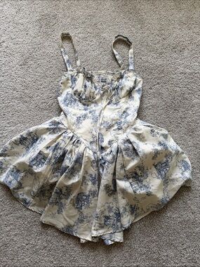 Blue Toile Print Cream Sundress